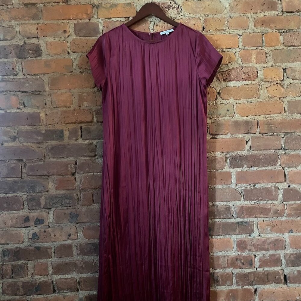 Madewell Short-Sleeve Slip Midi Dress in Plissé Size M NWT